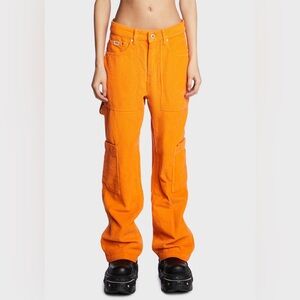 THE RAGGED PRIEST ORANGE CORD COMBAT JEANS SZ 30 x 30 Cargo Corduroy Pants
